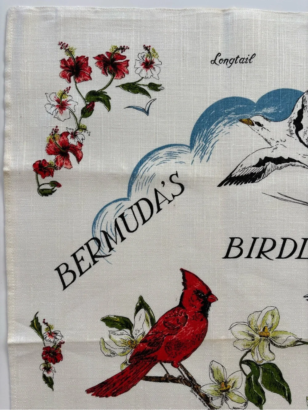 Vintage Bermuda's Birdlife Linen Tea Towel Diane Whitaker Design